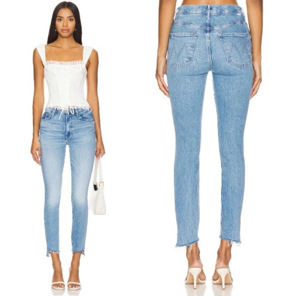 NEW MOTHER The Stunner Zip Step Ankle Fray Jeans Raw Cut Hem Tarrot Time Size 34